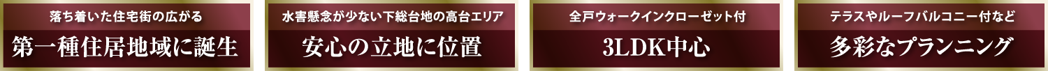 第一種住宅地域に誕生　安心の立地に位置　3LDK中心　多彩なプランニング