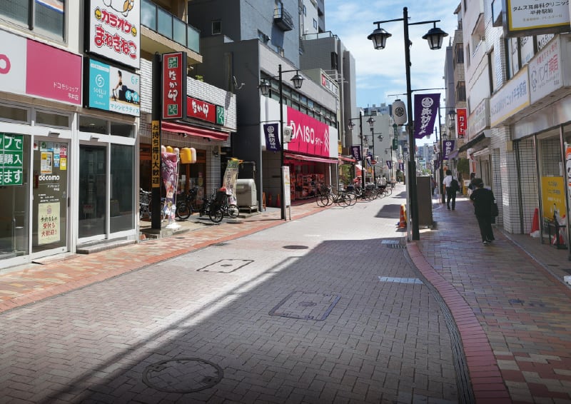 インターロッキング敷きの整った街並み