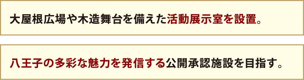 大屋根広場や木造舞台を備えた活動展示を設置