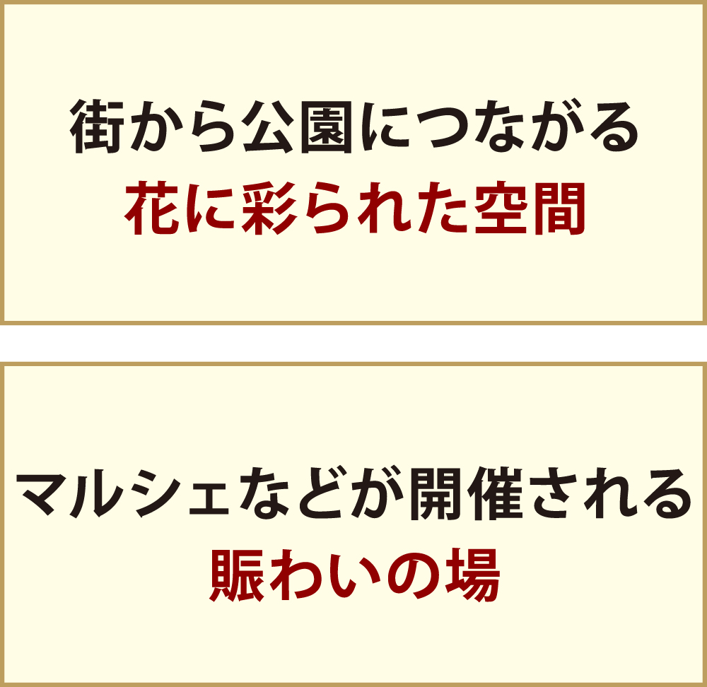 街から公園につながる花に彩られた空間