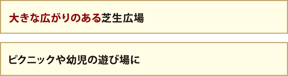 大きな広がりのある芝生広場