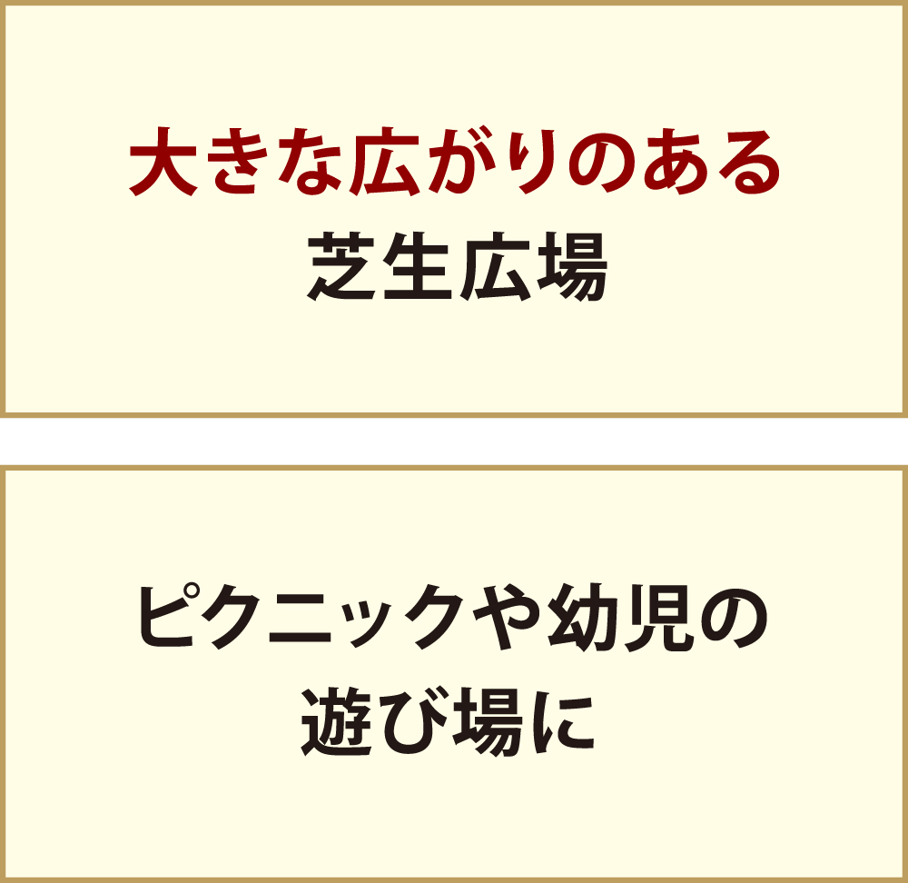 大きな広がりのある芝生広場