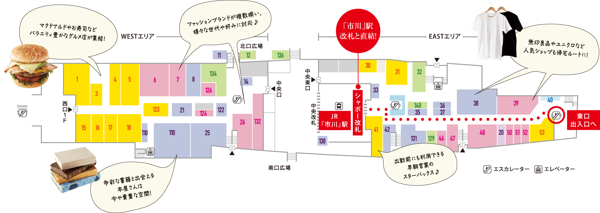 ファッション&雑貨店、飲食店が揃う彩りのフロア