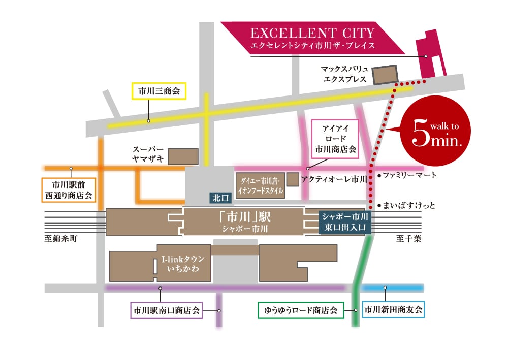 多彩な商店街が彩る「市川」駅前エリア