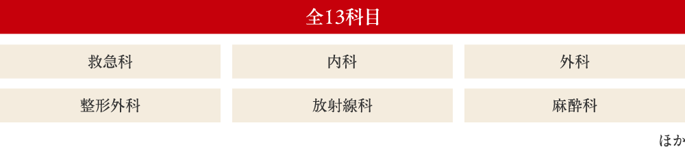 全13科目 救急科／内科／外科／整形外科／放射線科／麻酔科 ほか
