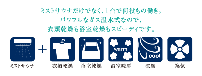 ミストサウナだけでなく、1台で何役もの働き