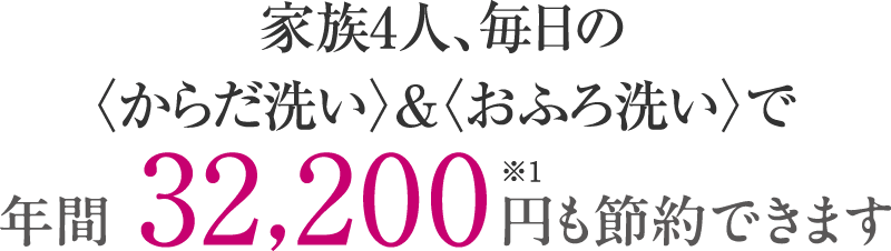 家族4人、毎日のからだ洗い&おふろ洗いで年間32,200円も節約できます